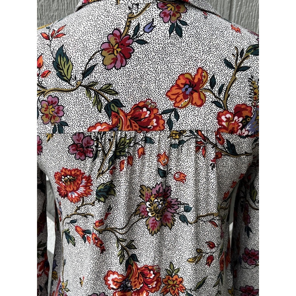 Maeve Anthropologie Janie Flounce Hem Button Up Polka Dot Floral Blouse Size 0 - Picture 8 of 11